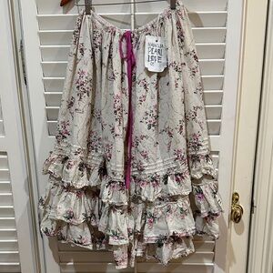 Magnolia Pearl Floral Skirt with Pink Tie and Ruffles at The Bottom. Size OS